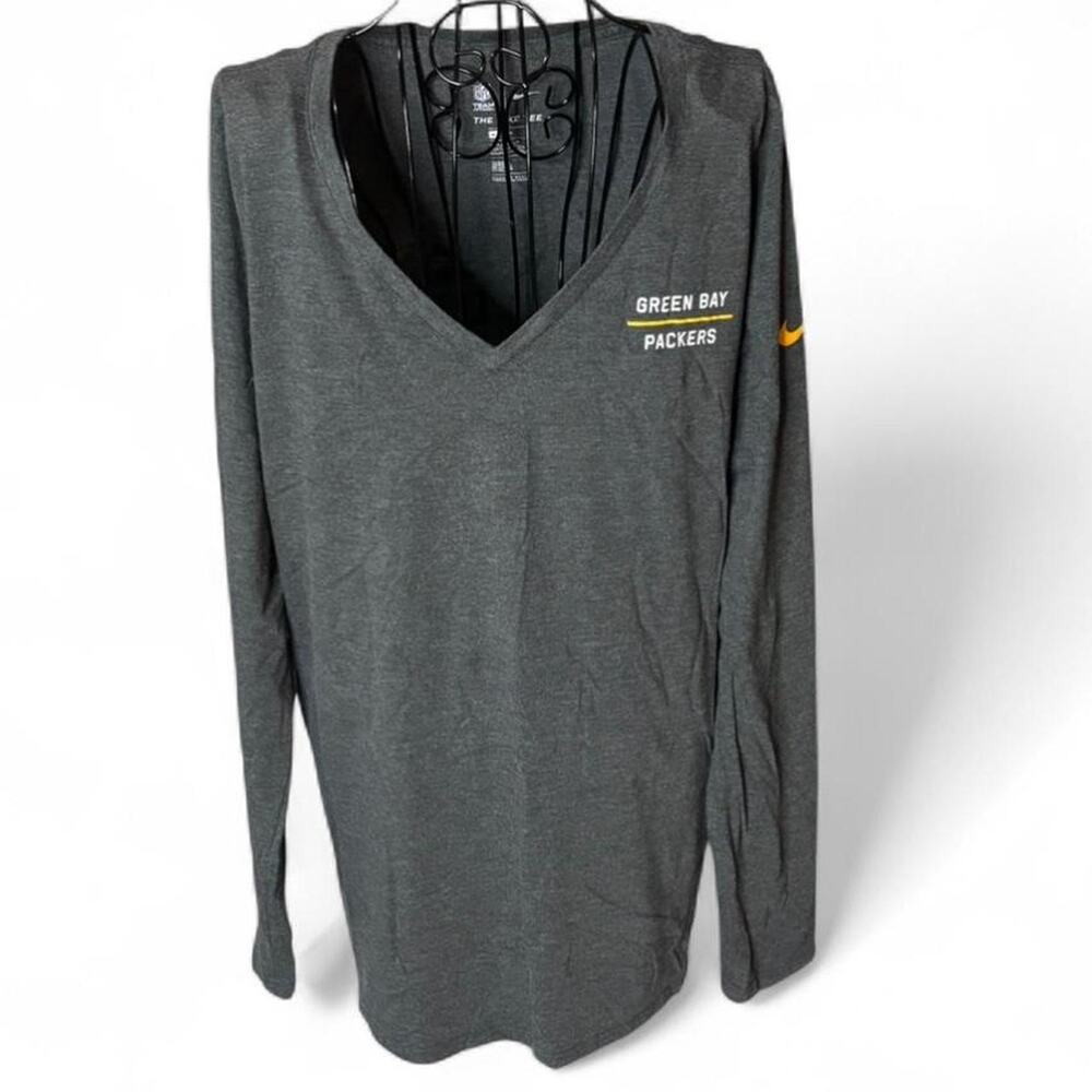 Nike Green Bay Packers Women’s Gray Long Sleeve V-Neck Shirt Dri-FIT Size M